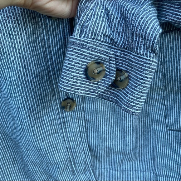 Loft Railroad Stripe Linen Blend Shirt Jacket Gray and White Size Small - Picture 7 of 13